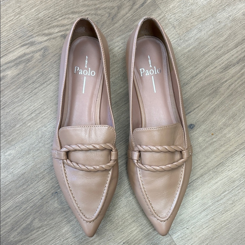 Paolo Women's Nude Tan Pointed Loafers with Braided Strap US 7.5